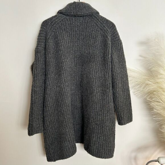 J. Crew Oversized Chunky Knit Ribbed Shawl Open Cardigan / Jacket Carbon - Picture 8 of 9
